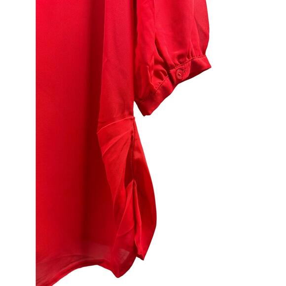 Antilia Femme Blouse Women Plus Size 1X Red Deep V Tie-Neck 3/4 Sleeve Sheer Top - Picture 5 of 11